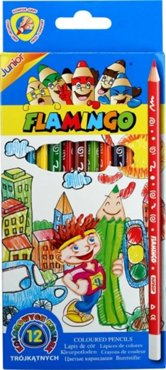 Kredki ołówkowe trójkątne Flamingo 12kol