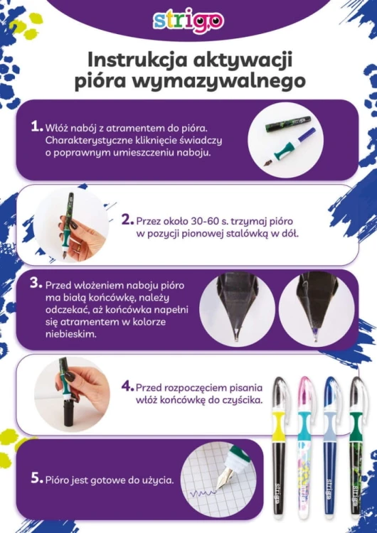 Strigo pióro wymazywalne ze stalówką różowe