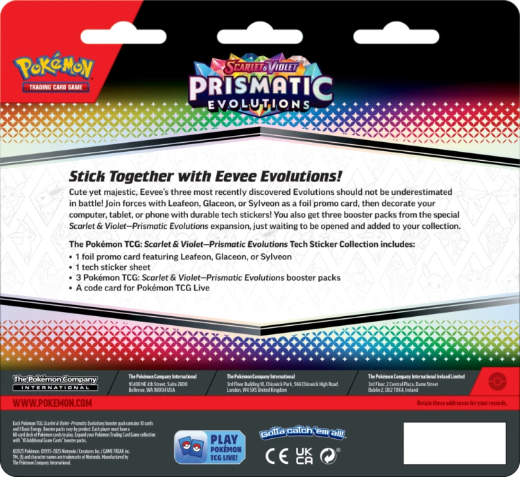 Pokémon TCG: Scarlet & Violet -Prismatic Evolutions - Tech Sticker KOMPLET 3 WZORÓW