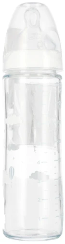 NUK butelka szklana 240ml ze smoczkiem 0-6msc biała MrPuggy.webp