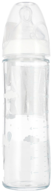 NUK butelka szklana 240ml ze smoczkiem 0-6msc biała MrPuggy.webp