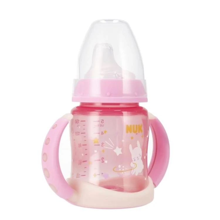 NUK butelka z uchwytem 150ml +6msc różowa.webp