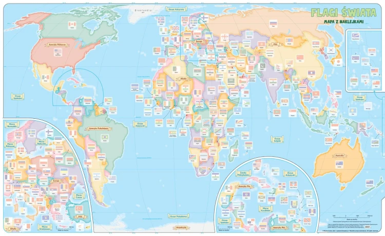 Flagi świata mapa z naklejkami - Jako MrPuggy Kraków.jpg