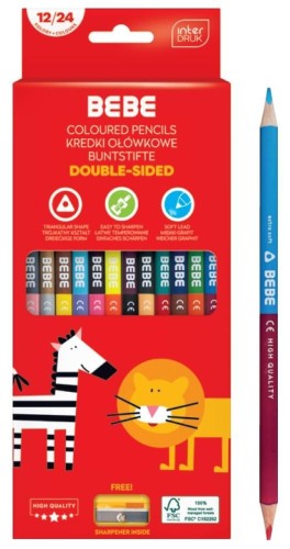 kredki ołówkowe dwustronne 24 bebe mr puggy