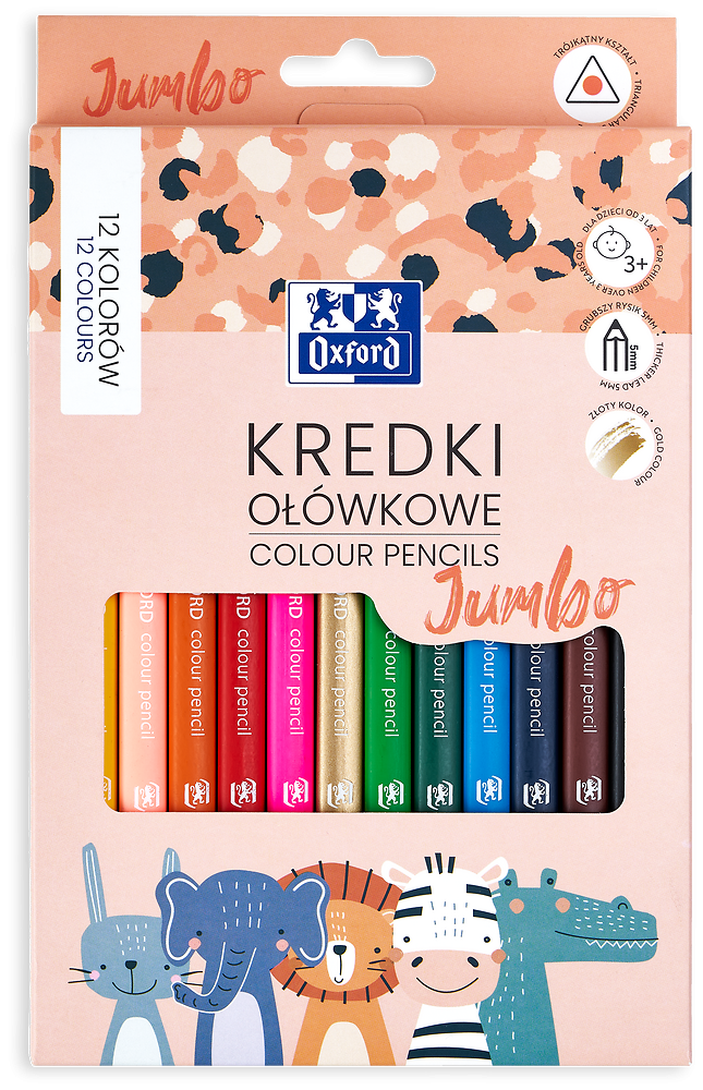 Oxford Kredki Ołówkowe Kids Jumbo 12kol.