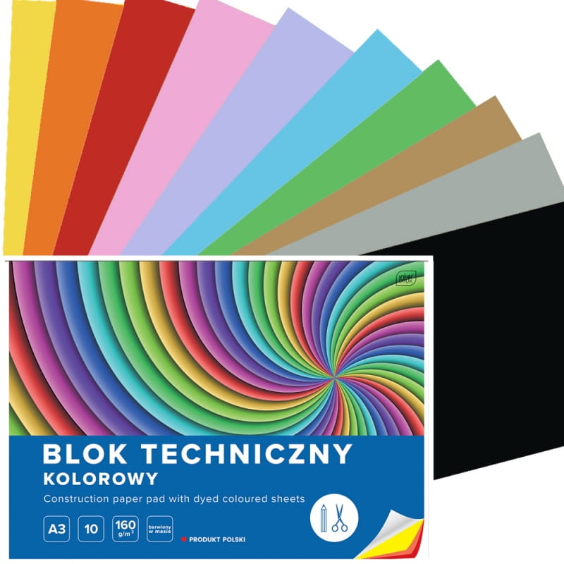 Blok techniczny kolorowy A3/10K 160g - Interduk