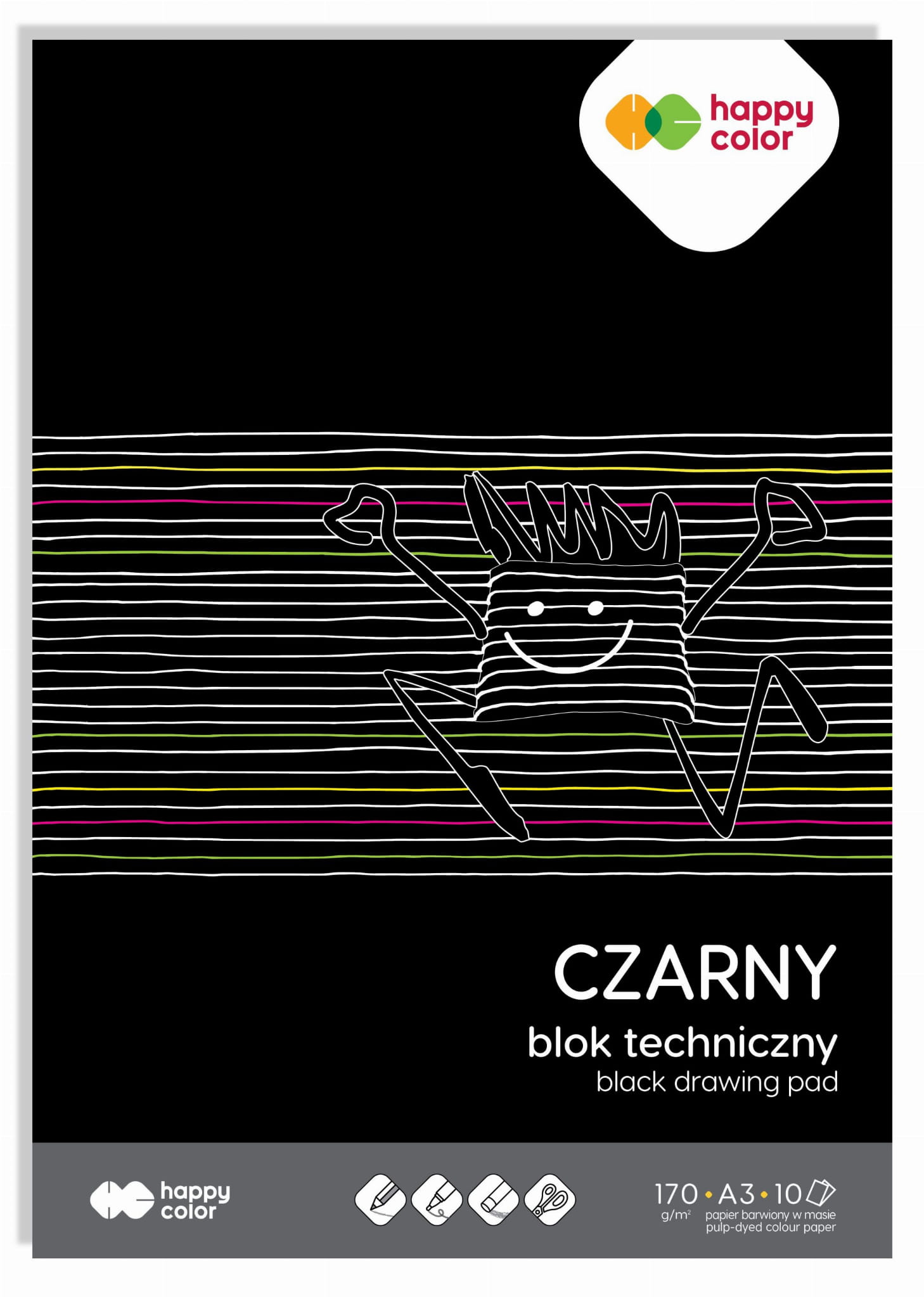 Blok techniczny z czarnymi kartkami A3/10K 170g - Happy Color